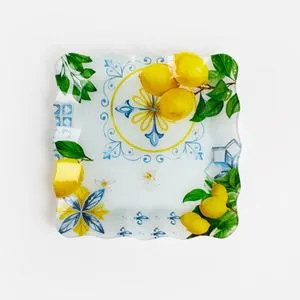 Farfurie din Sticla cu Model Lamaie, 20x20cm, Patrata