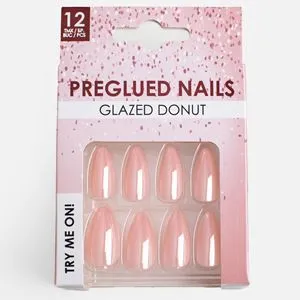 Unghii False cu Adeziv Roz Piersica Lucios Almond - 12 buc