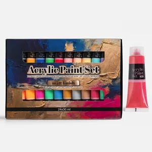 Set 24 Culori Acrilice 30ml Finisaj Mat pentru Pictura pe Panza, Lemn si Textil