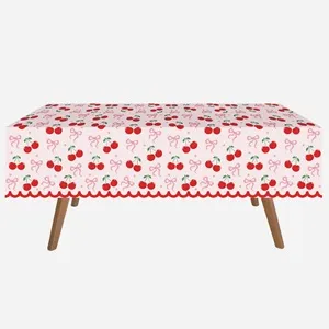 Fata de Masa Alba din Plastic cu Model Cirese si Fundite, 180x120cm – poza 3