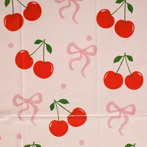 Fata de Masa Alba din Plastic cu Model Cirese si Fundite, 180x120cm – poza 4