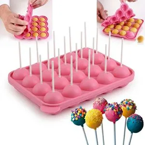 Forma din silicon pentru cake pop, 20 de compartimente, 22x4x19cm, roz