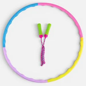 Set 2 in 1: Cerc Hula Hoop 65 cm si Coarda de Sarit 220 cm, Multicolor, Plastic