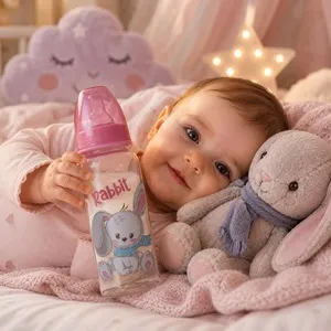Biberon plastic cu tetină silicon iepuras 250ml pentru bebeluși 0M+ – poza 3