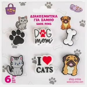 Pins decorative pentru sabotii caine și pisică - set de 6 accesorii cute