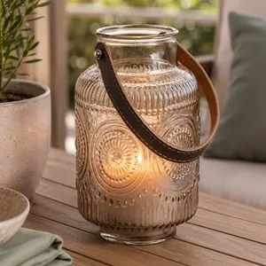 Vază decorativă din sticlă cu mâner tip curea, Ø12x18cm, Nude – poza 2