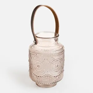 Vază decorativă din sticlă cu mâner tip curea, Ø12x18cm, Nude – poza 3