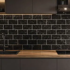 Autocolant Perete 3D Negru Efect Marmura – Decal Decorativ