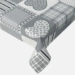 Fata de masă textil gri cu inimioare pentru bucătărie și balcon