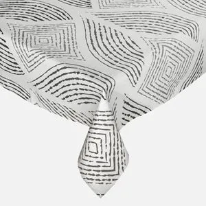Fata de masă din material textil gri cu model în linii