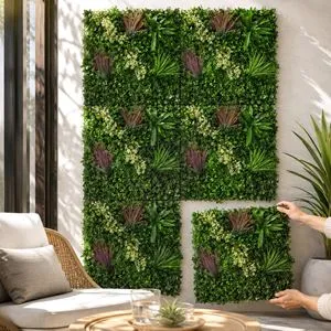 Panouri decorative din plante artificiale și flori verde