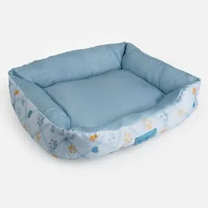 Pat cuib pentru pisici bleu-gri cu piele ecologică și bază antiderapantă
