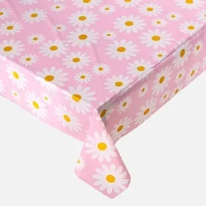 Față de masă roz din plastic cu model margarete, 180x120 cm – poza 2