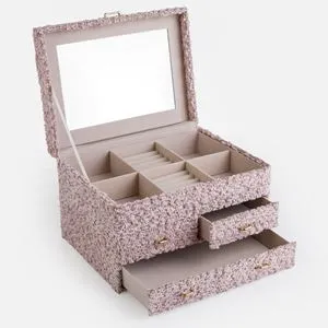 Cutie pentru Bijuterii cu 3 Sertare, 3 Niveluri, Roz, 25x19x16cm