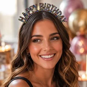 Bentita de Petrecere cu Strasuri, Mesaj Happy Birthday, Neagra, Universal