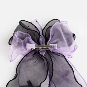 Clamă de păr pentru copii cu fundițe negru-lila și coroană cu strasuri, 15x35 cm – poza 4