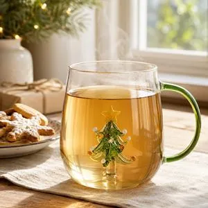 Cana sticla 9x7,5 interior brad 3D pentru băuturi caliente