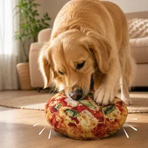 Jucărie textilă pentru câini formă de pizza multicoloră 21 cm