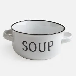 Bol ceramică pentru supă 500 ml Off White cu mâner