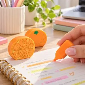 Mini Evidențiator Portocaliu cu Capac în Formă de Portocală 6,5 cm
