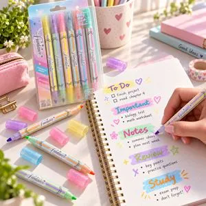 Set 6 Evidentiatoare cu Varf Dublu si Efect Glitter