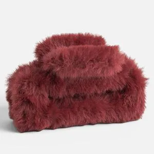 Clamă de păr pufoasă bordo, 9 cm, blăniță sintetică