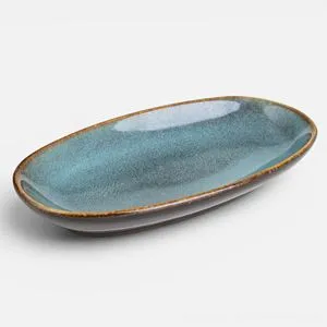 Platou Oval din Ceramică Albastră pentru Gustări și Aperitive