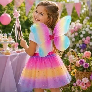 Set Deghizare Fluture Rainbow și Fustă Tutu Curcubeu