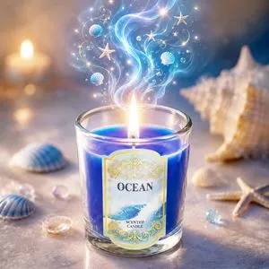 Lumanare parfumată albastră Ocean în pahar de sticlă