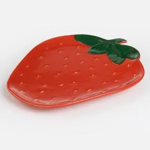 Platou ceramic cu model căpșuni, 28x22,8x2,9cm, roșu