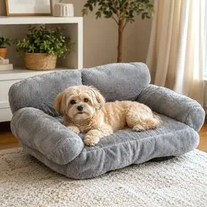 Canapea de Textil Gri Catifelat pentru Caini - Dimensiune 58x46x35cm