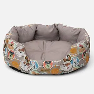 Culcus Rotund pentru Caini Bej cu Figurine 71x55,5x25,5cm