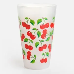 Pahar plastic transparent cu efect frosty și model cireșe