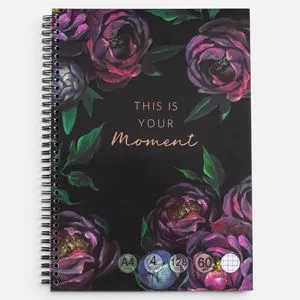 Caiet A4 Matematica, Coperta Florală Mov, Spirala, 128 Pagini