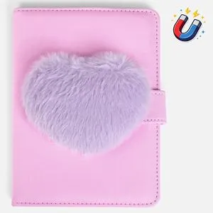 Carnetel B6 Roz cu Inchidere Magnetica si Inima Pufoasa, 70 File