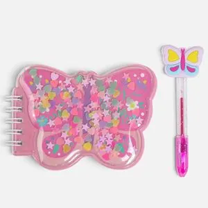 Carnetel pentru Notite Fluture cu Pix - 70 File, Coperta PVC cu Confetti