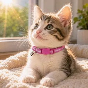 Zgardă pentru pisici cu clopoțel, Fucsia, Reglabilă 20-30 cm