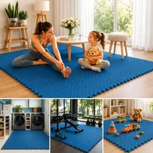 Covoraș modular puzzle, 4 buc, Albastru, 61,5x61,5x1,2 cm – poza 2