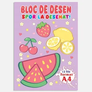 Bloc de desen A4 cu 12 file, motive fructe colorate – poza 2