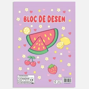 Bloc de desen A4 cu 12 file, motive fructe colorate – poza 3