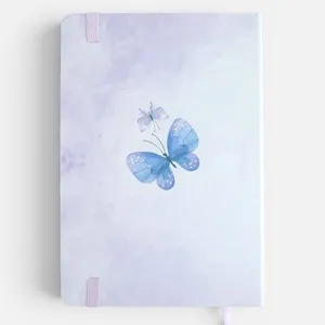 Carnet A5 cu fluturi si inchidere elastica, 80 file liniate, mov lila – poza 5