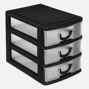 Organizator de birou cu 3 sertare, plastic negru, 11x9x13 cm