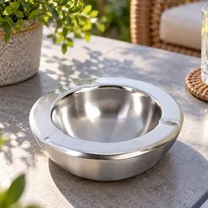 Scrumiera din Inox cu Perete Dublu, Design Rotund, 14x5 cm