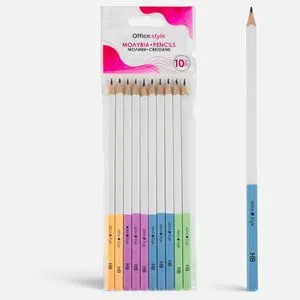 Set Creioane HB Pătrate Albe, 10 Bucăți, Multicolore
