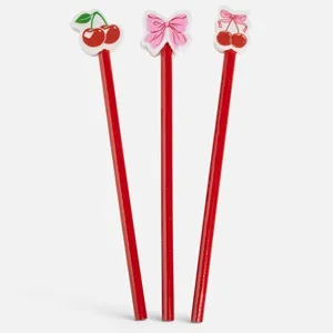 Creioane cu Radiere Decorative cu Modele Cirese si Fundita, 3 Bucati – poza 2