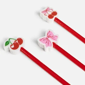 Creioane cu Radiere Decorative cu Modele Cirese si Fundita, 3 Bucati – poza 4