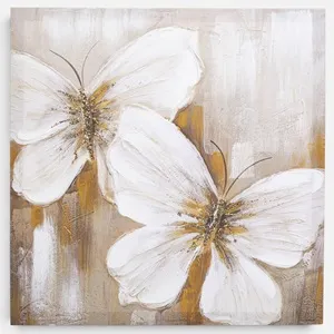 Tablou decorativ pe pânză cu fluturi albi și detalii aurii, 40x40 cm – poza 2