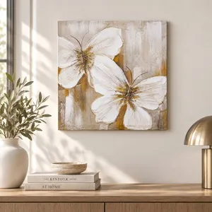 Tablou decorativ pe pânză cu fluturi albi și detalii aurii, 40x40 cm – poza 3