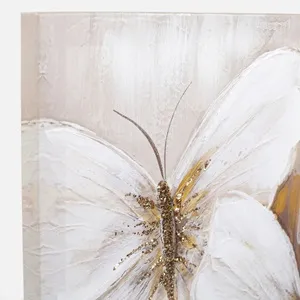 Tablou decorativ pe pânză cu fluturi albi și detalii aurii, 40x40 cm – poza 4