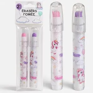 Radiere tip creion cu model unicorn, set 2 bucati